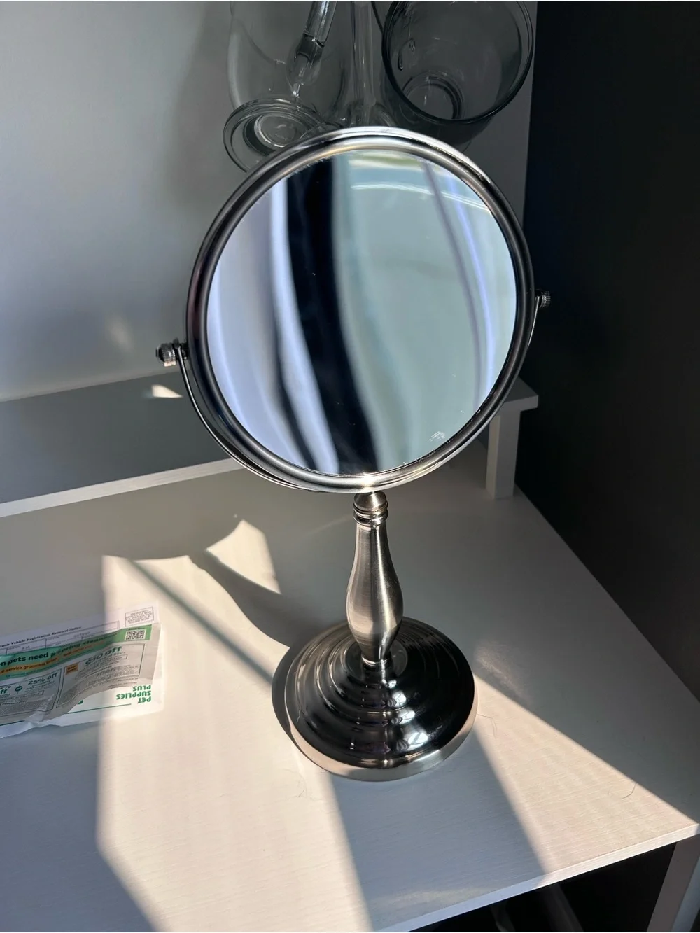 Vanity Double-Sided Standing Makeup Mirror in Silver